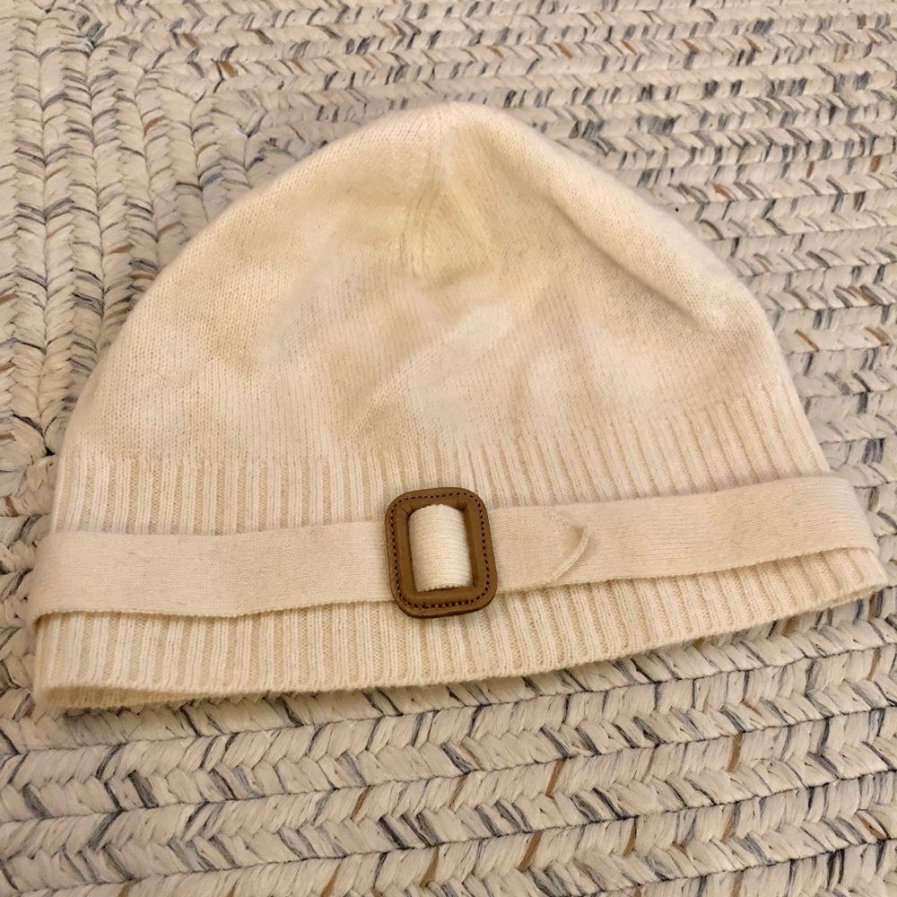 Burberry Cream Beanie with Buckle
